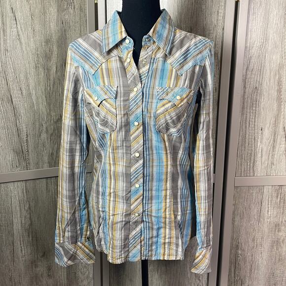 True Religion plaid western pearl snap button down shirt women’s M - Picture 1 of 12